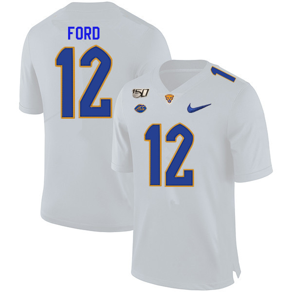 2019 Men #12 Paris Ford Pitt Panthers College Football Jerseys Sale-White - Click Image to Close
